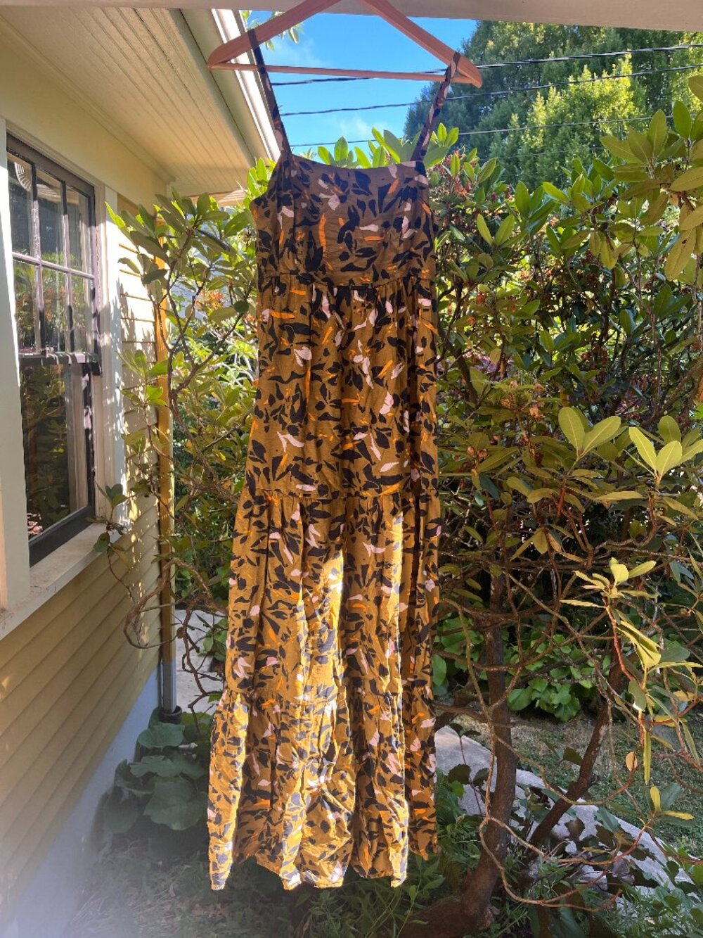 Nine West Olive Floral Smocked Maxi Dress | Size Small